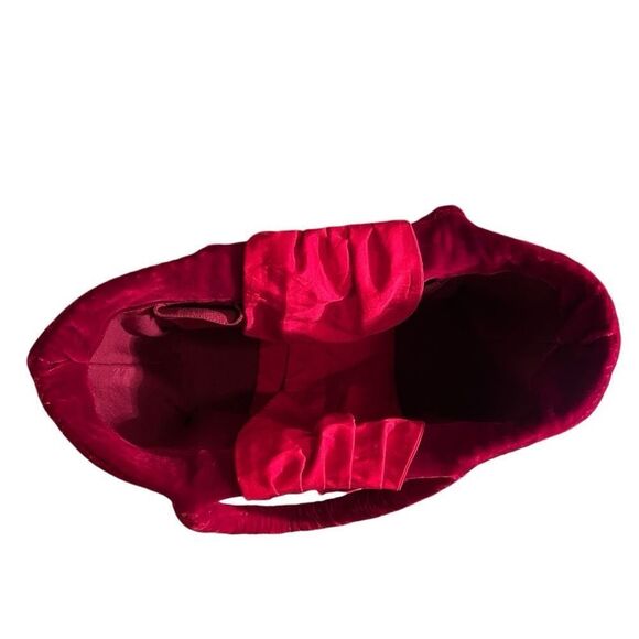 Red Velvet Vintage Handbag Tote Pleated Ruched Structured Cottagecore Feminine - Picture 3 of 10